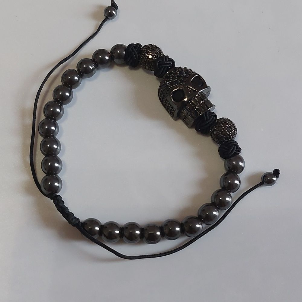 Gothic Skull Black Gunmetal Tone Shamballa Style Bracelet - Picture 2 of 5